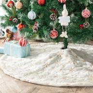 🎄 atiming white plush christmas tree skirt: elegant snow white fur with gold sequin snowflake accent - 35 inches, ideal for christmas new year decorations logo