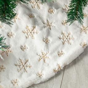 img 3 attached to 🎄 Atiming White Plush Christmas Tree Skirt: Elegant Snow White Fur with Gold Sequin Snowflake Accent - 35 inches, Ideal for Christmas New Year Decorations