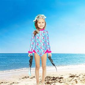 img 1 attached to 👙 Nidoul Girls Long Sleeve One Piece Zipper Swimsuit Rash Guard - Beach Swimwear with Sun Protection for Ages 4-8 Years