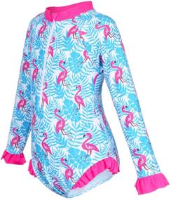 img 3 attached to 👙 Nidoul Girls Long Sleeve One Piece Zipper Swimsuit Rash Guard - Beach Swimwear with Sun Protection for Ages 4-8 Years