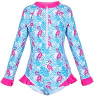 👙 nidoul girls long sleeve one piece zipper swimsuit rash guard - beach swimwear with sun protection for ages 4-8 years logo