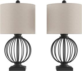 img 3 attached to 🏮 Set of 2 Wrought Iron Open Cage Orb Lights for Home Table Lamps - Includes Bulbs and Shades - Modern Rustic Decor with Lavish Appeal - Dimensions 13” L x 13” W x 26” H - Matte Black Finish with Natural Linen Shades