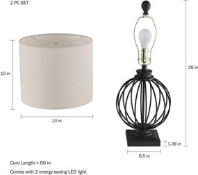 img 2 attached to 🏮 Set of 2 Wrought Iron Open Cage Orb Lights for Home Table Lamps - Includes Bulbs and Shades - Modern Rustic Decor with Lavish Appeal - Dimensions 13” L x 13” W x 26” H - Matte Black Finish with Natural Linen Shades