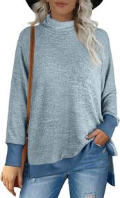 img 2 attached to OFEEFAN Women's Turtle Neck Sweatshirts: Stylish High Low Hem with Side Slit