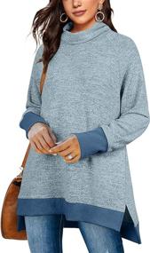 img 4 attached to OFEEFAN Women's Turtle Neck Sweatshirts: Stylish High Low Hem with Side Slit