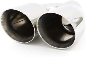 img 2 attached to 🔧 RP Remarkable Power Stainless Steel Weld-On Dual Round Angle Exhaust Tip Tailpipe - 2.5" Inlet, 2x3.5" Outlet, 9.5" Length - Duo Layer Design