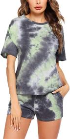 img 2 attached to 🌈 Hotouch Women's Tie Dye Printed Pajama Set - Cotton Lounge Set with Short Sleeve Top and Shorts - 2 Piece Sleepwear PJ Set