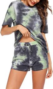 img 3 attached to 🌈 Hotouch Women's Tie Dye Printed Pajama Set - Cotton Lounge Set with Short Sleeve Top and Shorts - 2 Piece Sleepwear PJ Set
