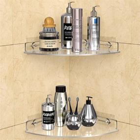 img 4 attached to 🛁 GeekDigg Corner Shower Caddy: No Drilling Acrylic Shelf for Organized Bathroom Storage | Wall Mounted Adhesive Organizer | Suitable for Toilet, Shampoo, Dorm, and Kitchen | 2 Pack