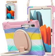 batyue samsung galaxy tab s7 case (2020) full protection case with 📱 pencil holder, rotating bracket, shoulder strap - colourful pink, 11-inch sm-t870 /t875 /t876 cover logo