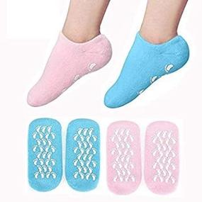 img 1 attached to 🧦 Moisturizing Socks for Cracked Dry Cuticles Skin Foot Care Spa - EXPER Gel Silicone Moisturizer Socks with Humectant (Pink + Blue)