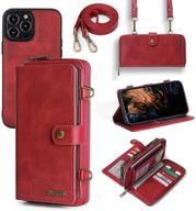 misscase wallet case for iphone 12 pro max 6.7 inch - multi-functional detachable magnetic wallet case with card holder, kickstand flip cover, and lanyard - pu leather - red logo