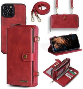 img 4 attached to Misscase Wallet Case for iPhone 12 Pro Max 6.7 inch - Multi-Functional Detachable Magnetic Wallet Case with Card Holder, Kickstand Flip Cover, and Lanyard - PU Leather - Red