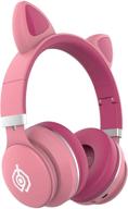 🐱 tititek cat ear headphones for girls - foldable stereo wireless headset with mic, led light up cute audio headphones for online learning (pink-rose) logo
