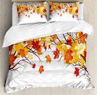 autumn bliss: ambesonne fall duvet cover set - canadian maple leaf image with soft reflection effects - king size, orange white - 3 piece bedding set + 2 pillow shams logo