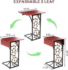 img 3 attached to Etna Products Etna Sofa Side: Ideal for Night Stands, Bedside, Couch, Living Room, TV Trays - Expandable 2 Metal and Dark Brown Wood Top with Leaf Design C Shaped Snack Narrow End Table