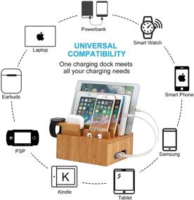 img 1 attached to 🔌 Bamboo Charge Station Organizer by Pezin & Hulin - Desktop Docking Station for Multiple Devices (Smartphone, Tablet, Smart Watch & Earbuds) - Includes 5 Cables, NO Charger HUB