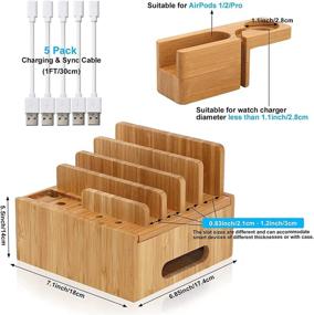 img 3 attached to 🔌 Bamboo Charge Station Organizer by Pezin & Hulin - Desktop Docking Station for Multiple Devices (Smartphone, Tablet, Smart Watch & Earbuds) - Includes 5 Cables, NO Charger HUB