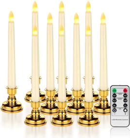 img 4 attached to 🕯️ Amagic 9Pcs Christmas Flameless Window Candles: Golden Holders, Ivory, Timer, Remote Control - Warm White Flickering Flame for Halloween, Wedding, Party Decorations