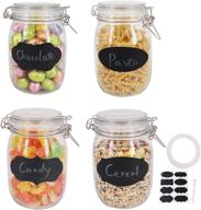 🏺 bpfy 4 pack 32 oz wide mouth mason jars: airtight glass jars for food storage with hinged lids & rubber seal - ideal for cereal, pasta, sugar, beans - includes 8 chalk labels & pen логотип