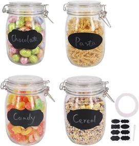 img 4 attached to 🏺 BPFY 4 Pack 32 oz Wide Mouth Mason Jars: Airtight Glass Jars for Food Storage with Hinged Lids & Rubber Seal - Ideal for Cereal, Pasta, Sugar, Beans - Includes 8 Chalk Labels & Pen