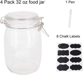 img 2 attached to 🏺 BPFY 4 Pack 32 oz Wide Mouth Mason Jars: Airtight Glass Jars for Food Storage with Hinged Lids & Rubber Seal - Ideal for Cereal, Pasta, Sugar, Beans - Includes 8 Chalk Labels & Pen