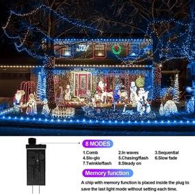 img 3 attached to 🎄 500 LED Blue Outdoor Christmas Lights: 197ft Long, 8 Modes, Waterproof & Memory Function – Perfect for Xmas Tree, Wedding, Holiday, Party Decoration