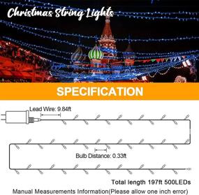 img 1 attached to 🎄 500 LED Blue Outdoor Christmas Lights: 197ft Long, 8 Modes, Waterproof & Memory Function – Perfect for Xmas Tree, Wedding, Holiday, Party Decoration