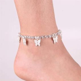 img 2 attached to Rhinestone White Tennis Butterfly Anklet