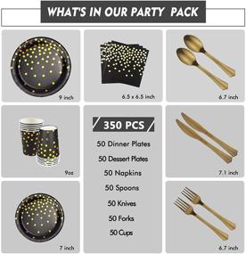 img 3 attached to 🎉 Complete Black and Gold Party Supplies Set: 350 PCS - Plates, Napkins, Cups, Silverware for Adult Birthday Celebrations!