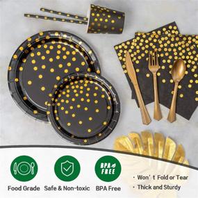 img 1 attached to 🎉 Complete Black and Gold Party Supplies Set: 350 PCS - Plates, Napkins, Cups, Silverware for Adult Birthday Celebrations!