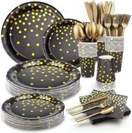 🎉 complete black and gold party supplies set: 350 pcs - plates, napkins, cups, silverware for adult birthday celebrations! logo