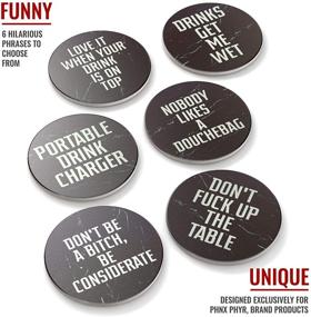 img 3 attached to 🍻 Clever & Funny Coasters for Drinks Absorbent with Holder - 6 Piece Ceramic Black Marble Coaster Set - Cup Coasters with Holder - Hilarious Man Cave Decor - Table Protection Coasters