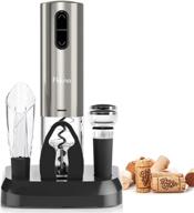 🍷 flauno electric wine bottle opener - rechargeable & cordless corkscrew set with charging base, foil cutter, vacuum stopper & aerator pourer – perfect gift for wine lovers логотип