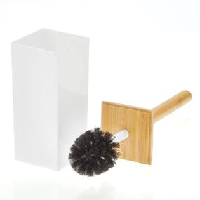 img 1 attached to 🚽 mDesign Compact White/Natural Bamboo Wood Toilet Bowl Brush and Holder - Free-Standing, Deep Cleaning, Modern Square Design - Bathroom Storage and Organization