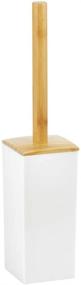 img 4 attached to 🚽 mDesign Compact White/Natural Bamboo Wood Toilet Bowl Brush and Holder - Free-Standing, Deep Cleaning, Modern Square Design - Bathroom Storage and Organization