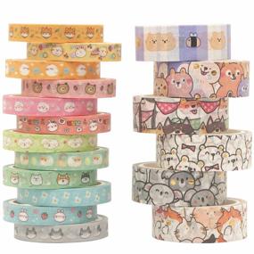 img 1 attached to 🐾 YUBX Cute Pets Washi Tape Set - 18 Rolls with Gold Embellishment - Decorative Masking Tapes for Arts, DIY Crafts, Bullet Journals, Planners, Scrapbooking, Wrapping