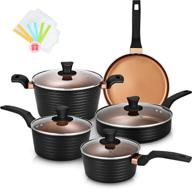 🍳 chemical-free nonstick cookware set, black, 15-piece pots and pans sets for induction cooking logo