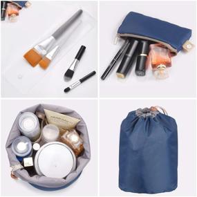 img 3 attached to Counting Mars: 4-Piece Barrel Shaped Travel Makeup Bags - Large Capacity, Waterproof & Portable Cosmetic Bag Set