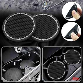 img 3 attached to 💎 JINGSEN Diamond Sticker: Bling Car Steering Wheel Accessory for Cadillac | DIY Bling Car Interior Decor | Compatible with CT4 CT5 CT6 XT4 XT5 XT6 | Includes 2 Pack of Silicone Car Coasters