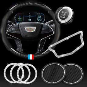 img 4 attached to 💎 JINGSEN Diamond Sticker: Bling Car Steering Wheel Accessory for Cadillac | DIY Bling Car Interior Decor | Compatible with CT4 CT5 CT6 XT4 XT5 XT6 | Includes 2 Pack of Silicone Car Coasters