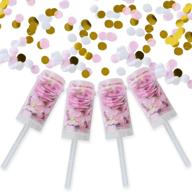 pack of 4 push pop confetti poppers cannon - ideal for wedding, graduation, gender reveal, baby shower, bridal, anniversary, new year's, birthday parties - supplies in gold, pink, and white logo