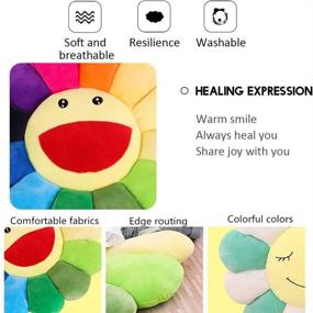 img 3 attached to GEFU Sunflower Plush Pillow - Soft & Comfortable Smiley Cushion Toy, Colorful Flower Plush Toy for Home Bedroom, Shop & Restaurant Decor (Green, 16.5in/42cm)