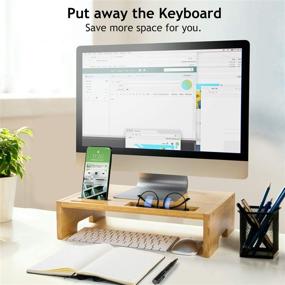img 2 attached to 🎍 Bamboo Monitor Stand with Smartphone Holder, Pen Notches - Ideal for Home Office, Computer, TV, Tablet, Printer, Projector - AMADA HOMEFURNISHING