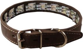 img 4 attached to 🐶 21.5" x 1.5" Wide Genuine Leather Studded Dog Collar – Fits 13"-17" Neck – Brown – Ideal for Training and Control