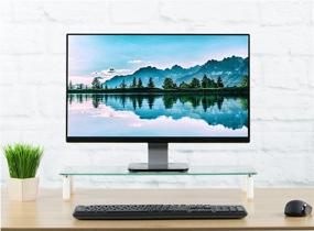 img 1 attached to VIVO Glass Ergonomic Tabletop Riser - Standard Universal Straight 🖥️ Stand for Computer Monitor, LCD LED TV, Laptop, Notebook, and More (STAND-V000R)