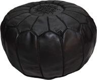 🪑 d.art group moroccan pouf - premium goatskin leather - bohemian living room decor - hassock & ottoman footstool - round large ottoman pouf - unstuffed (black) logo