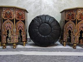 img 2 attached to 🪑 D.Art Group Moroccan Pouf - Premium Goatskin Leather - Bohemian Living Room Decor - Hassock & Ottoman Footstool - Round Large Ottoman Pouf - Unstuffed (Black)