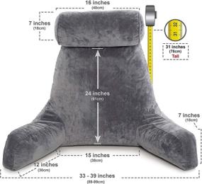 img 3 attached to Ultimate Comfort: Husband Pillow XXL Dark Grey Backrest with Arms - Exclusive Reading Pillow with Shredded Memory Foam, Luxurious Microplush Cover & Detachable Neck Roll for Unmatched Support and Bed Rest Sit Up