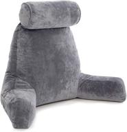 ultimate comfort: husband pillow xxl dark grey backrest with arms - exclusive reading pillow with shredded memory foam, luxurious microplush cover & detachable neck roll for unmatched support and bed rest sit up logo
